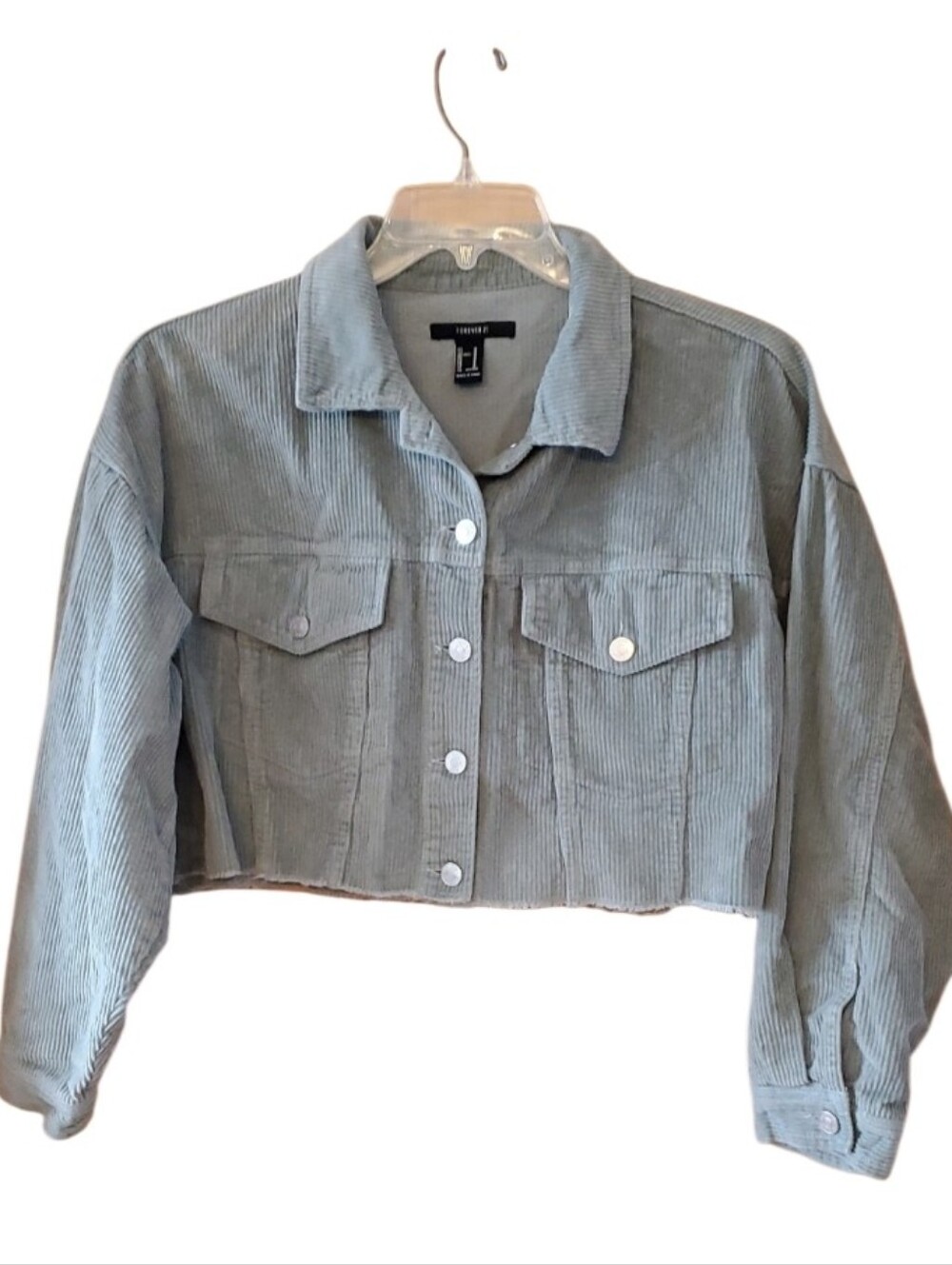 Forever 21 Cropped Raw Edge Corduroy  Jacket - Sage Green Size Medium